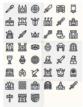 Medieval Scalable Set featuring 45 Pixel Optimized Bold Line High Resolution Icons vector