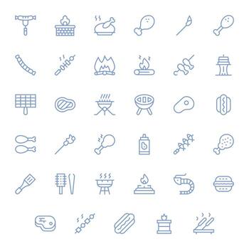 35 Regular Line Icons from Barbecue in High Resolution Grid Fitted Quality vector