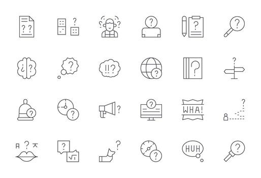 24 High Resolution PIXEL Perfect Icons for Doubt in Thin Line Theme vector