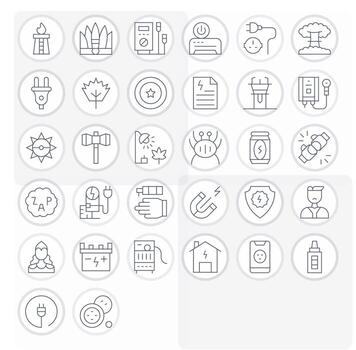 Power Icon Set with 32 Thin Line Retina Ready Grid Fitted Graphics vector