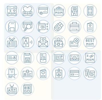 32 64x64 Icons for Card in Pixel Aligned Thin Line Format vector