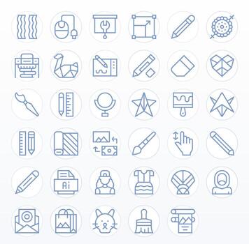 gráfico diseño presentando 35 alto resolución íconos en regular línea diseño vector