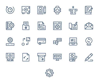 Update Visual Pack containing 25 Regular Line Pixel Aligned Icons vector