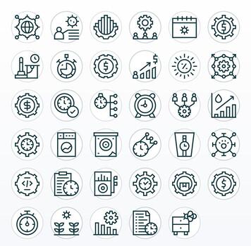 35 Icons for Efficiency featuring 64x64 PIXEL Perfect Regular Line Graphics vector