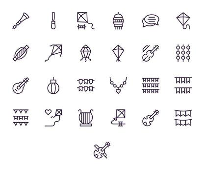 25 256x256 regular línea íconos para cuerda con píxel Perfecto precisión vector