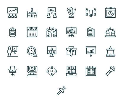 Meeting Editable Set with 25 High Resolution Regular Line Icons vector