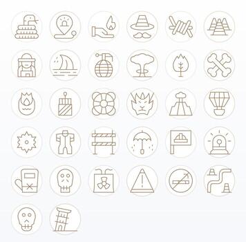 32 High Resolution Thin Line Icons for Hazard with Pixel Aligned precision vector