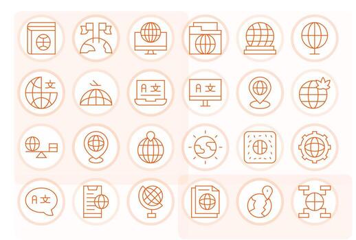 24 Pixel Optimized Icons themed around Internationalization in High Resolution Thin Line format vector