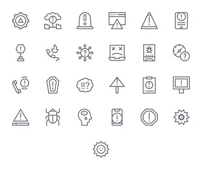 25 Grid Fitted Icons themed around Issue in 256x256 Regular Line format vector
