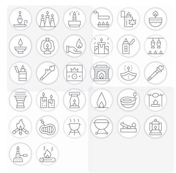 Flame Icon Set with 32 Thin Line High Resolution Grid Fitted Graphics vector