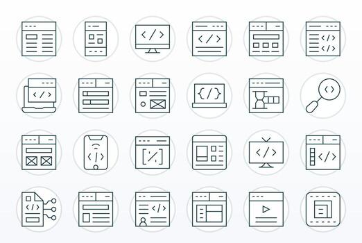 Html Visual Pack containing 24 Thin Line Editable Icons vector