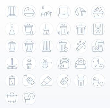 32 Detail Enhanced High Resolution Icons for Trash in elegant Thin Line design vector