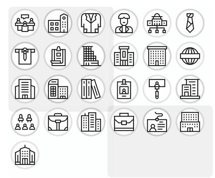 25 Pixel Optimized Icons themed around Corporate in 256x256 Regular Line format vector