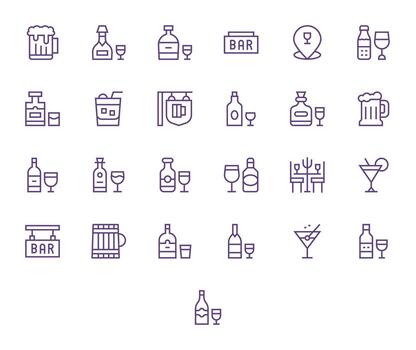 Pub Icon Toolkit featuring 25 Display Perfect 64x64 Regular Line elements vector