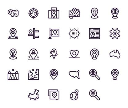 negrita línea píxel optimizado íconos desde región conjunto con 28 alto resolución íconos vector