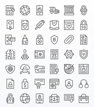 Secure Comprehensive Bundle with 42 Pixel Aligned Regular Line Retina Ready Icons vector