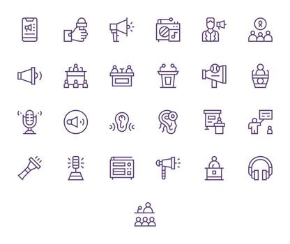 25 Regular Line Icons for Speaker in crisp Retina Ready PIXEL Perfect resolution vector