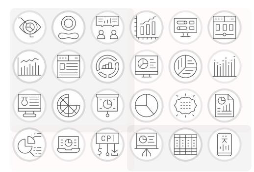 24 Delgado línea íconos para datos visualización en crujiente 128x128 detalle mejorado resolución vector