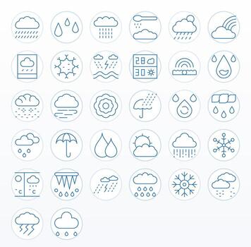32 PIXEL Perfect Thin Line Icons designed for Precipitation Interface vector