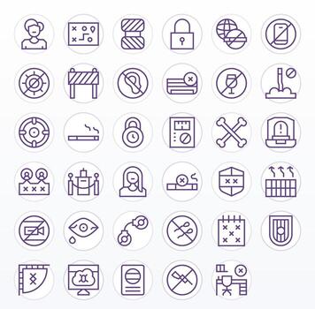 35 Grid Fitted Icons themed around Restricted in 256x256 Regular Line format vector