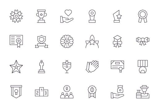 24 128x128 Thin Line Icons optimized for Recognition PIXEL Perfect display vector