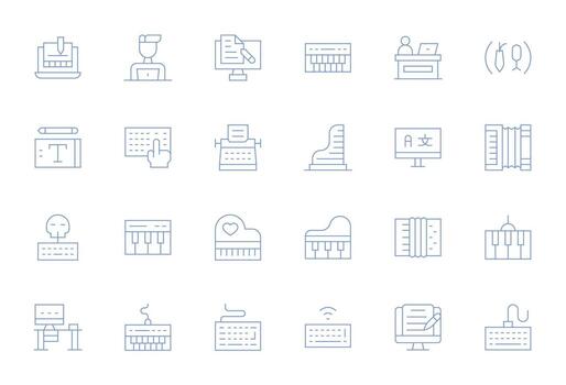 24 Thin Line Pixel Optimized Icons for Keyboard Graphics vector