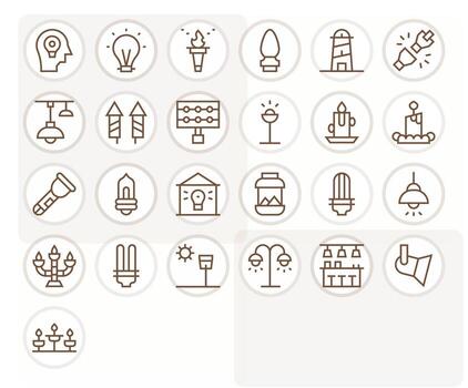 Illumination Design Icons featuring 25 Pixel Optimized Regular Line Style vector