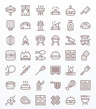 42 256x256 Pixel Optimized Icons for Grill in Regular Line Theme vector