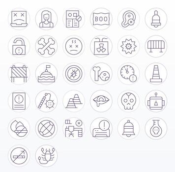 32 Retina Ready Thin Line Icons for Warning with Display Perfect precision vector