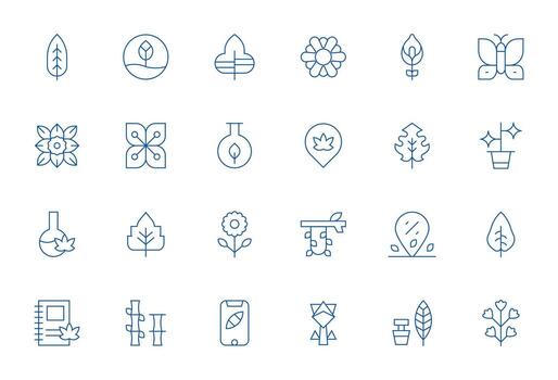 24 Icons for Leaf optimized in PIXEL Perfect 128x128 Thin Line resolution vector