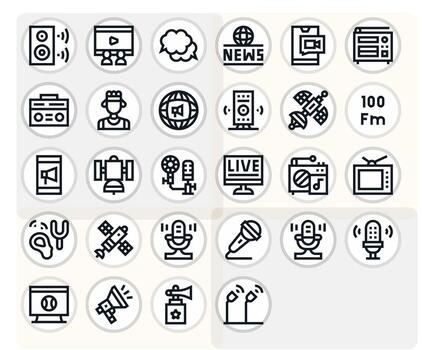 Broadcast Scalable Set featuring 28 Pixel Aligned Bold Line 64x64 Icons vector