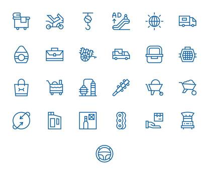 25 64 x 64 regular línea íconos para transporte con píxel optimizado precisión vector