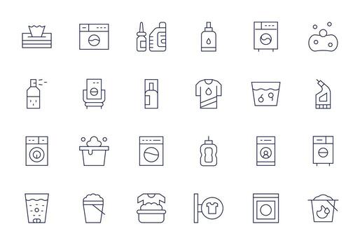Detergent Design Icons featuring 24 Grid Fitted Thin Line Style vector