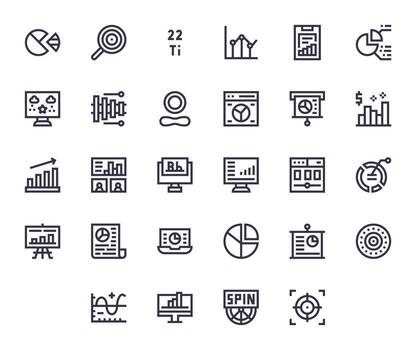 28 alto resolución negrita línea píxel Perfecto íconos para datos visualización proyectos vector