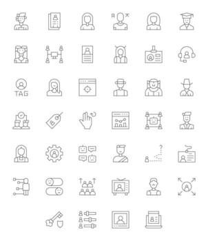 40 íconos para usuario optimizado en cuadrícula equipado retina Listo Delgado línea resolución vector