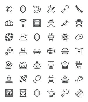 42 Regular Line Icons for Grill in crisp High Resolution Pixel Aligned resolution vector