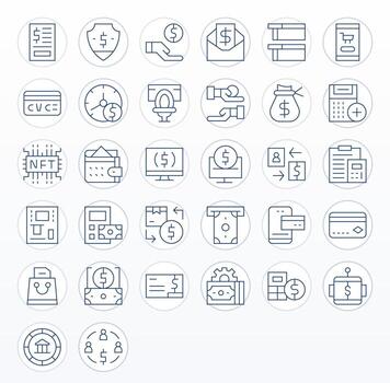 32 Icons for Transaction optimized in PIXEL Perfect 128x128 Thin Line resolution vector
