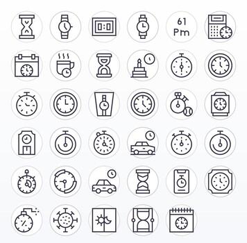 35 Icons inspired by Timer in Editable High Resolution Regular Line quality vector