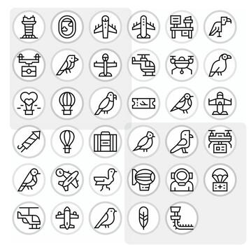 Flight Icon Toolkit featuring 35 Pixel Aligned Retina Ready Regular Line elements vector