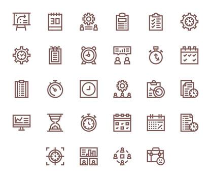 28 Icons for Project Management featuring 128x128 Pixel Aligned Bold Line Graphics vector