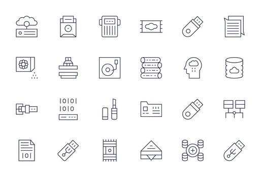 información almacenamiento gráficos paquete incluso 24 Delgado línea alto resolución píxel alineado íconos vector