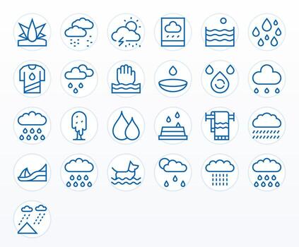 Wet Complete Package with 25 128x128 Regular Line Display Perfect Icons vector