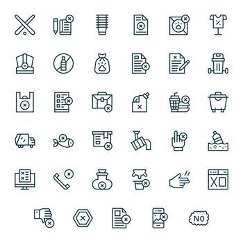 Refuse Icon Set with 35 Regular Line 128x128 Grid Fitted Graphics vector