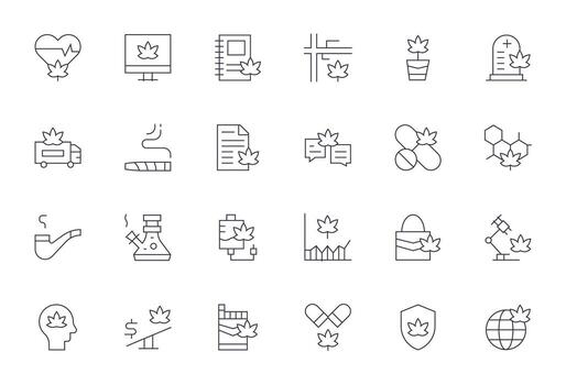 Marijuana Icon Toolkit featuring 24 Grid Fitted 64x64 Thin Line elements vector