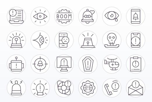 24 íconos para crítico presentando 256x256 píxel alineado Delgado línea gráficos vector