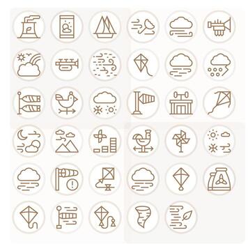 Regular Line Pixel Aligned Icons from Wind Set with 35 64x64 Icons vector