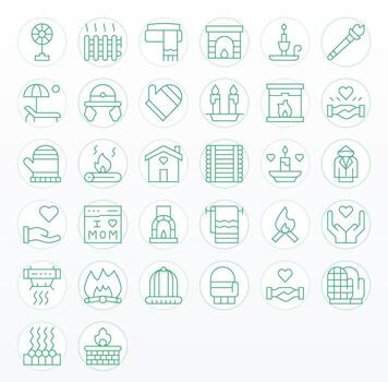 32 Thin Line Icons for Warmth in crisp Retina Ready Display Perfect resolution vector
