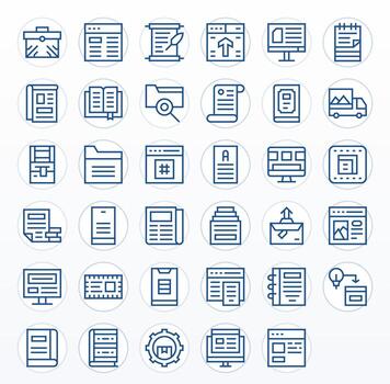 contenido administración alto resolución icono paquete con 35 regular línea cuadrícula equipado elementos vector