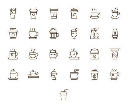Regular Line Pixel Optimized Icons from Hot Drink Set with 25 128x128 Icons vector