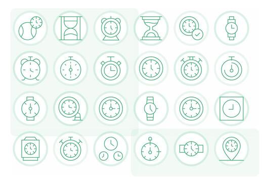 24 128x128 Icons for Punctuality in Grid Fitted Thin Line Format vector